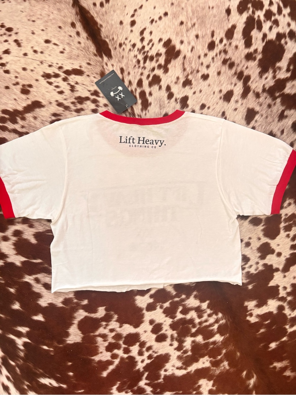 Lift Heavy White & Red Ringer Crop Tee - Picture 3 of 4